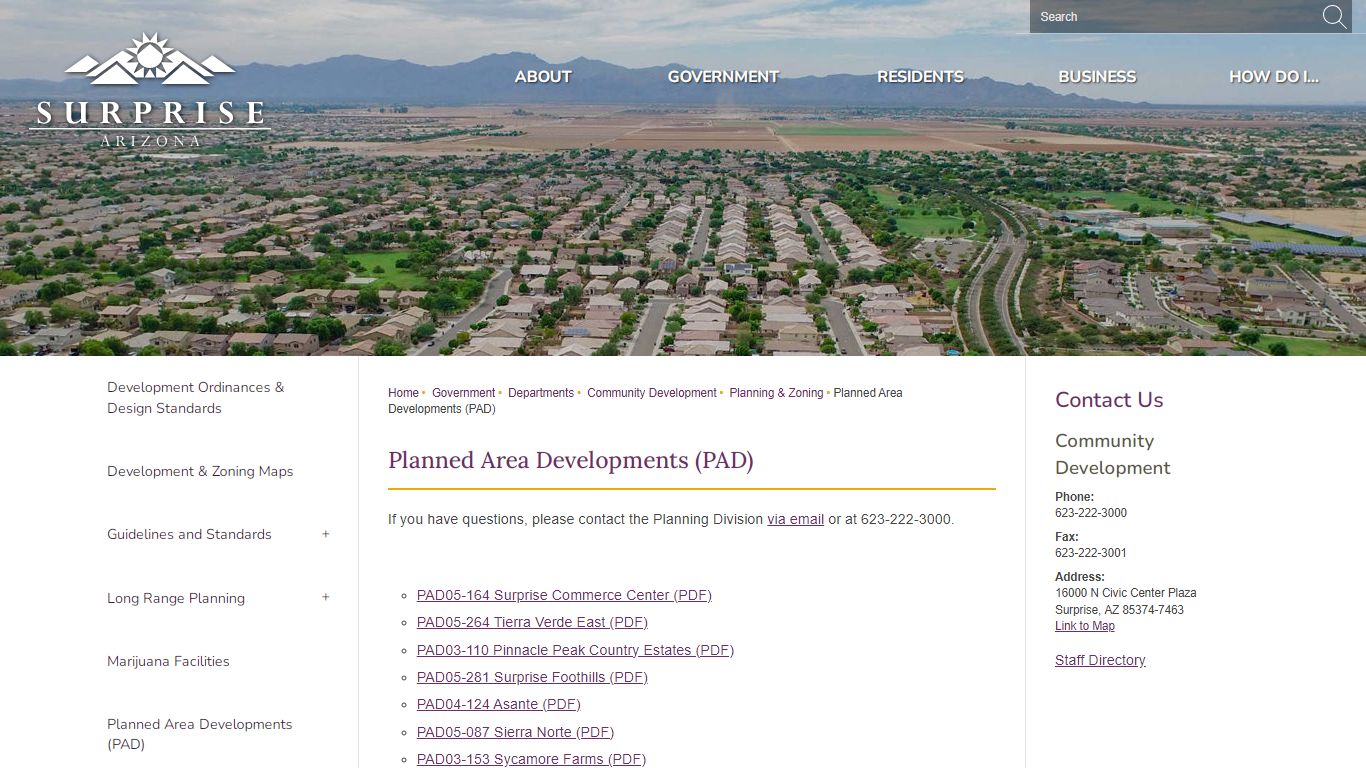 Planned Area Developments (PAD) | Surprise, AZ - Official Website